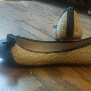 Kelly and Katie Navy and beige basket weave shoes